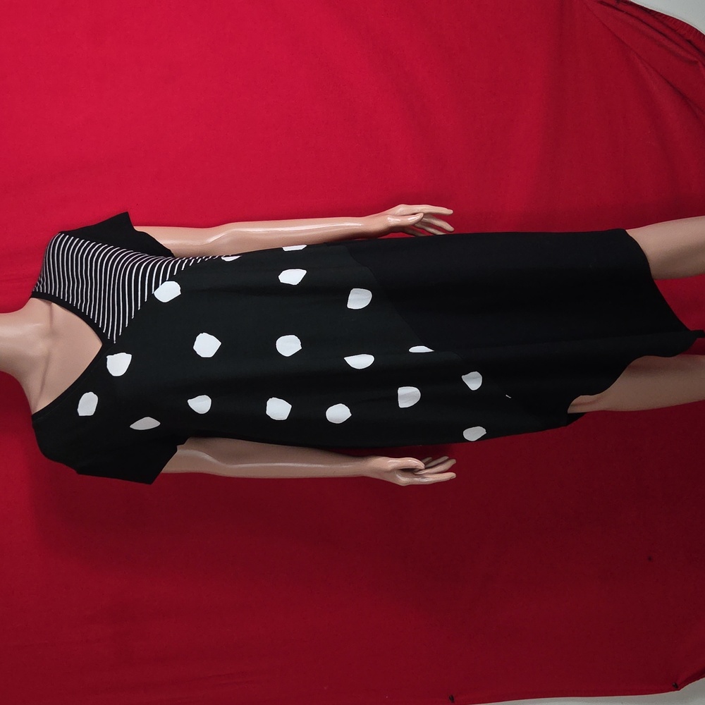 LISA BAYNE Polka Dot‎ Black White Midi Dress Size Large Lagenlook